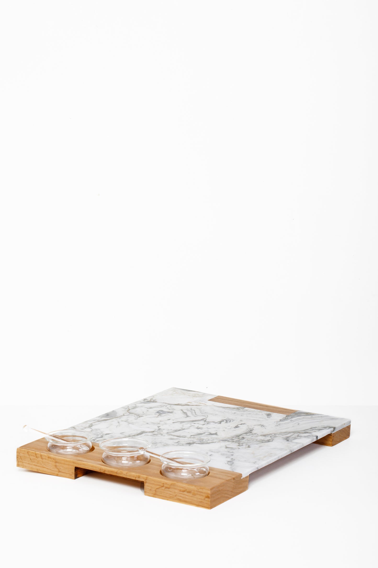 Service Tray Marble with Sause Cup Holder Wood