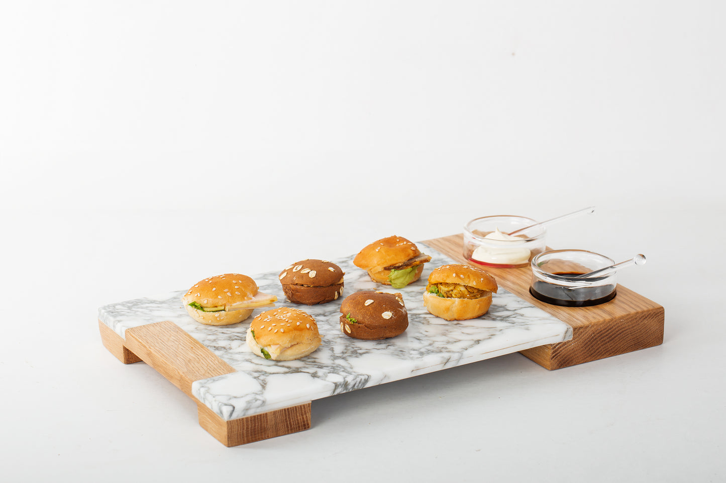 Service Tray Marble with Sause Cup Holder Wood