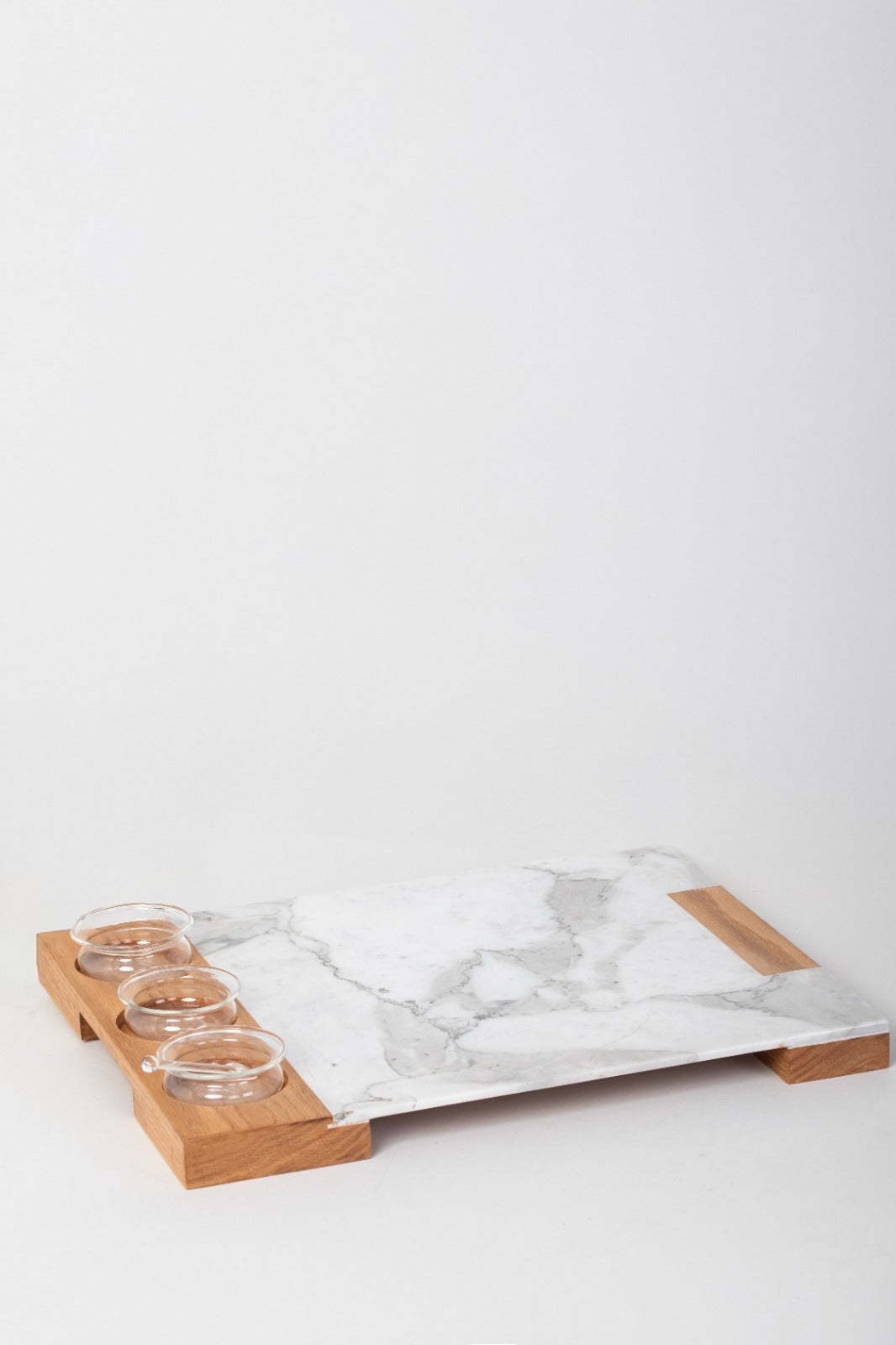 Service Tray Marble with triple Sause Cup Holder Wood