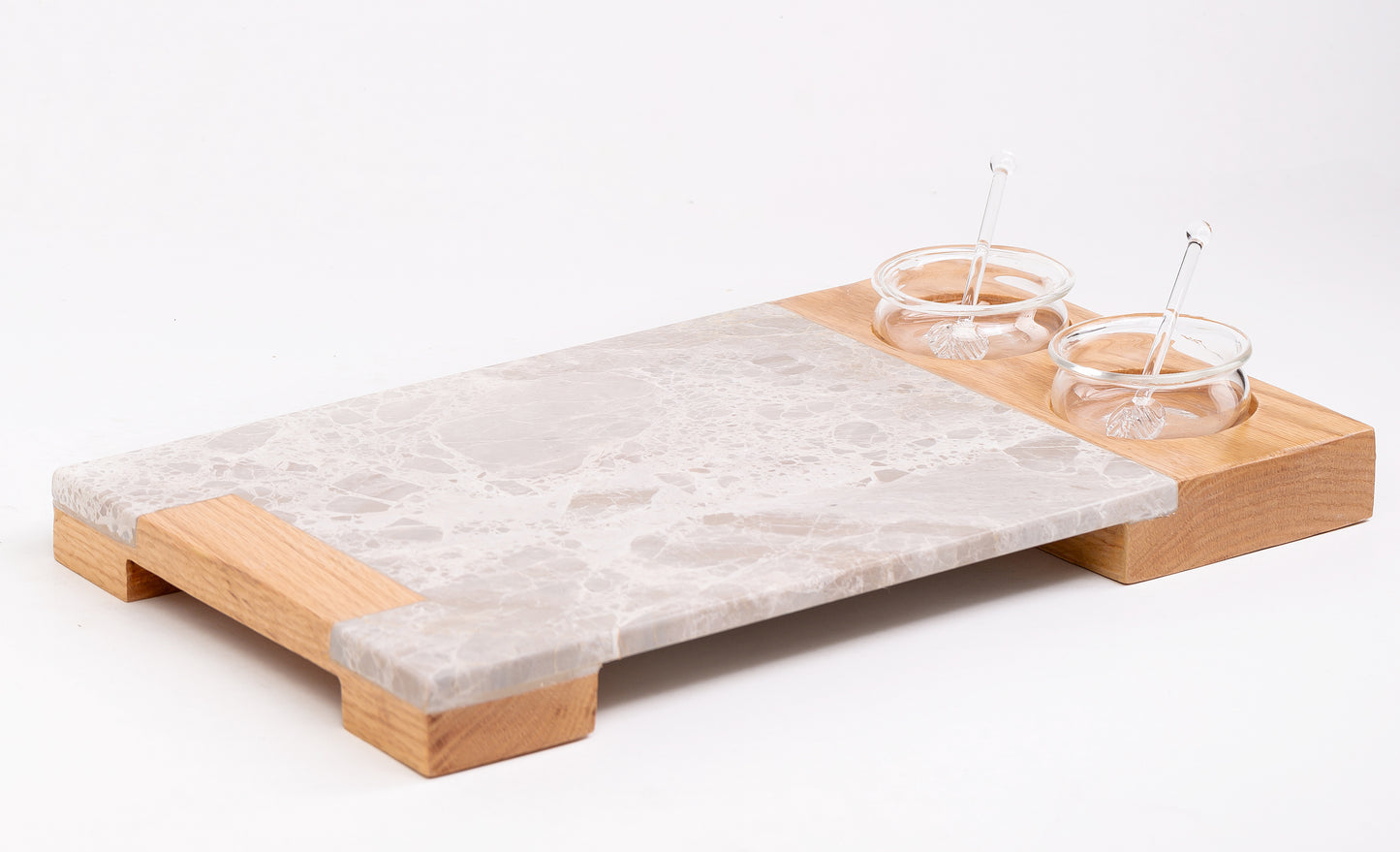 Service Tray Marble with Sause Cup Holder Wood