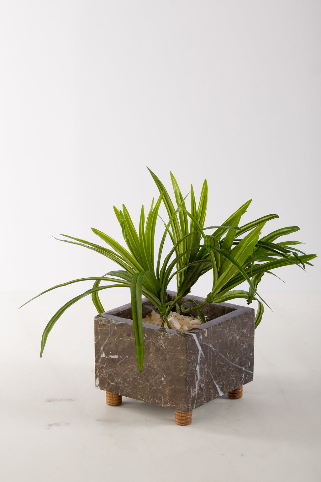 marble plant pot indoor Marble Flower Pot with Wood Support INS-017 – Luxos Designs