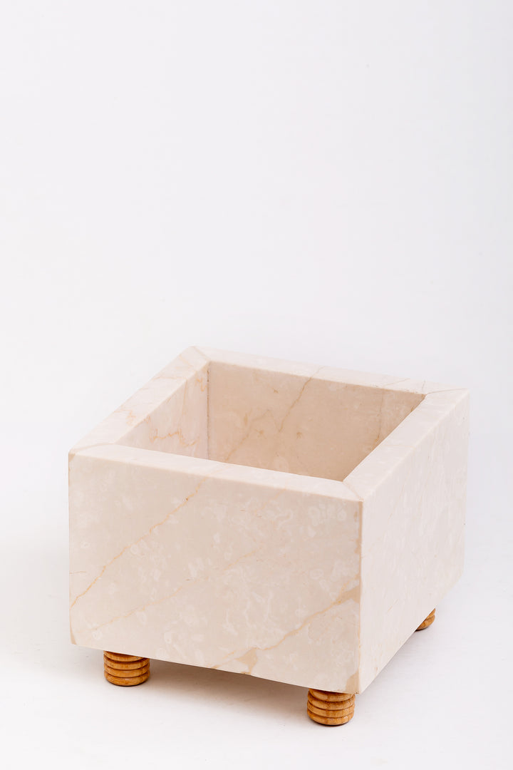 Marble Flower Pot with Wood Support INS-017