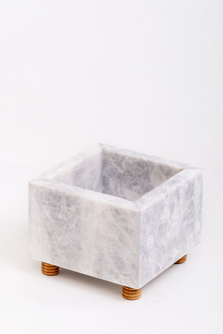 Marble Flower Pot with Wood Support INS-017