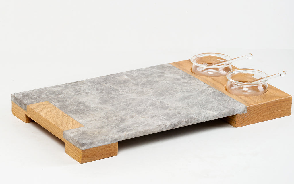 Service Tray Marble with Sause  Cup Holder Wood