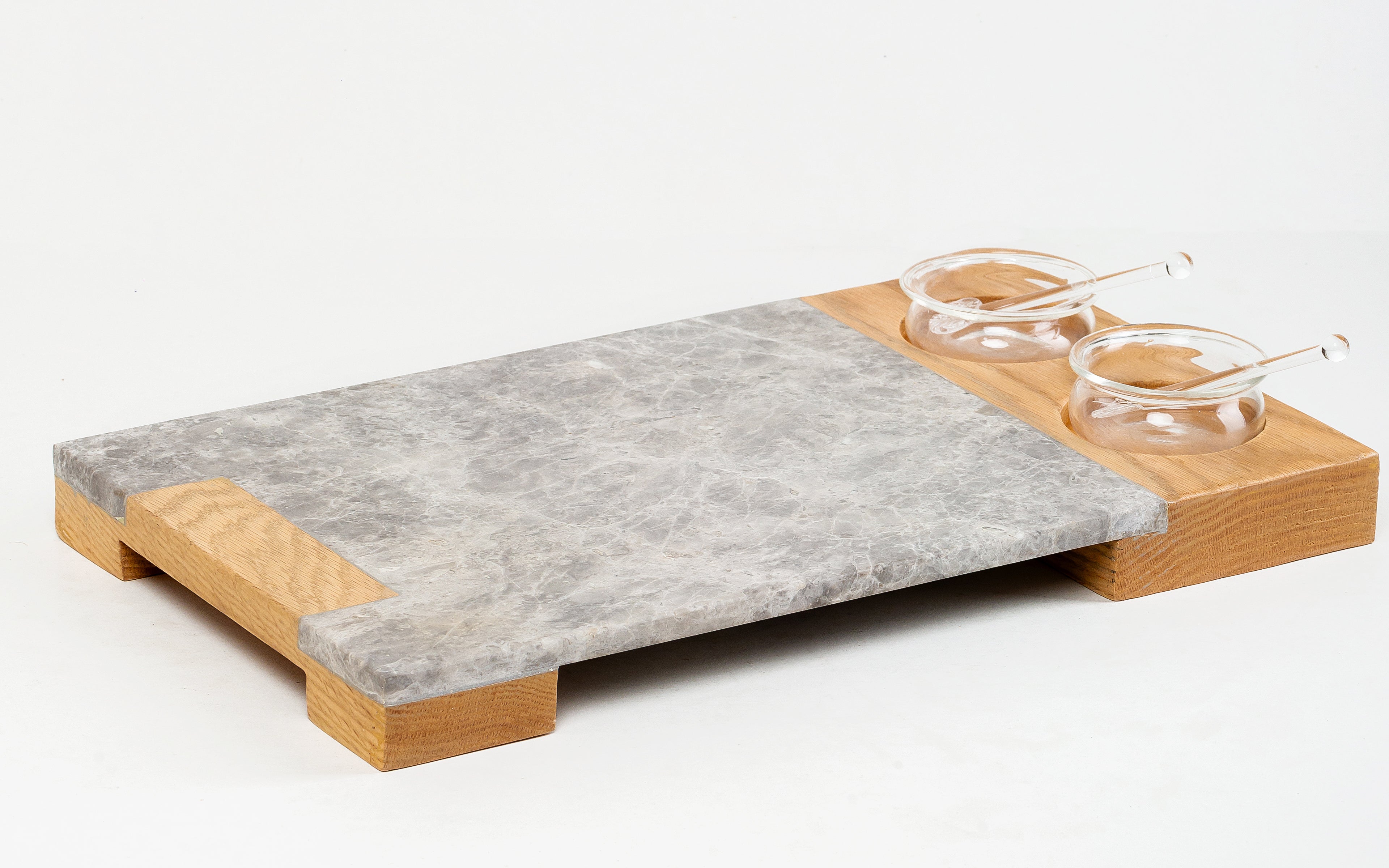 Service Tray Marble with Sause  Cup Holder Wood