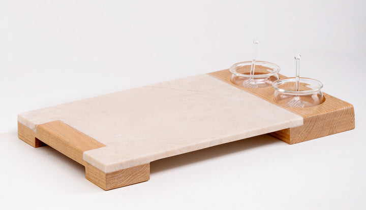 Service Tray Marble with Sause  Cup Holder Wood